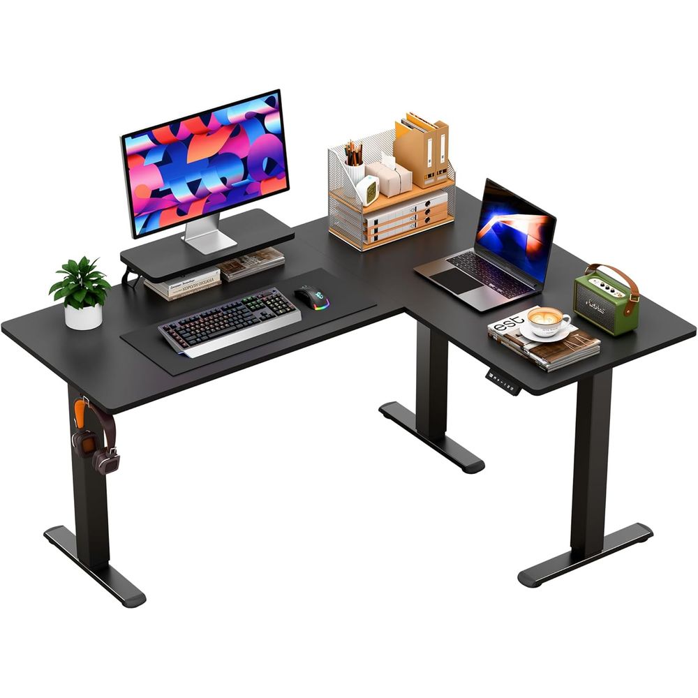 Woodworking Or Woodworking - Electric Height-Adjustable L-Shaped Desk, 63 x