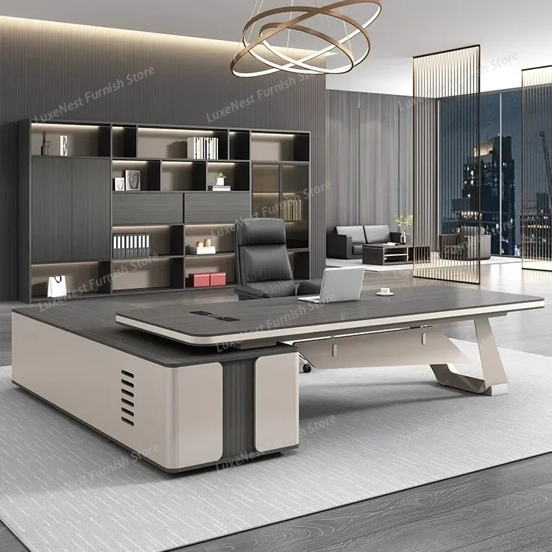 Woodworking Desk Chair - Luxury Work Desk with Storage Shelves